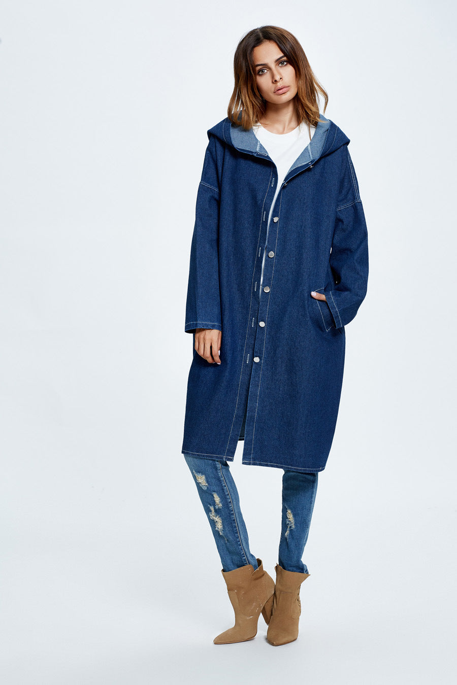 Long Hooded Denim Coat coats