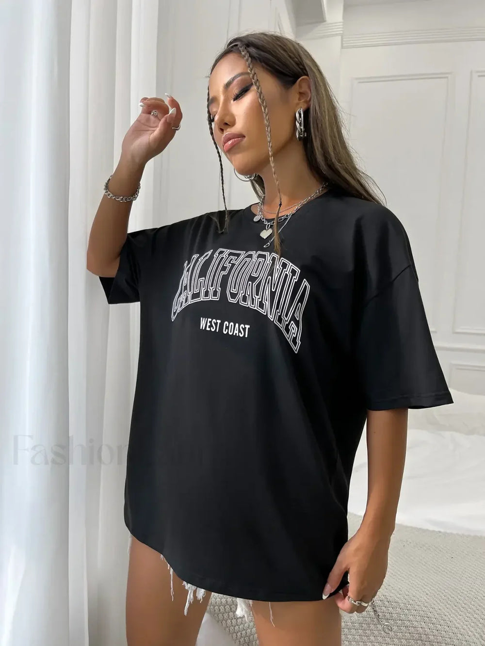 100% Cotton California USA Letter Print Oversized T Shirt