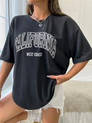 100% Cotton California USA Letter Print Oversized T Shirt