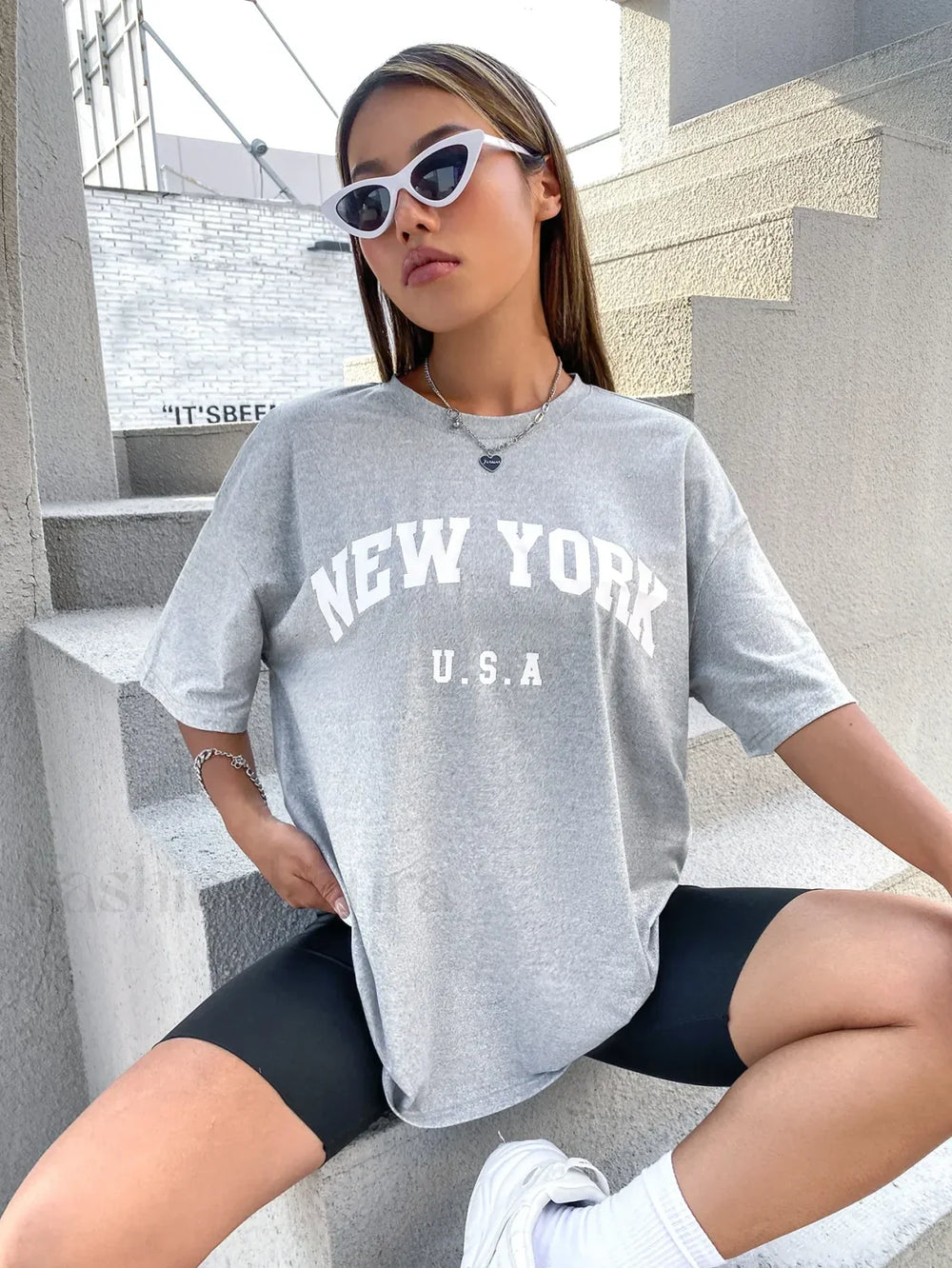 100% Cotton USA New York Letter Print T Shirt