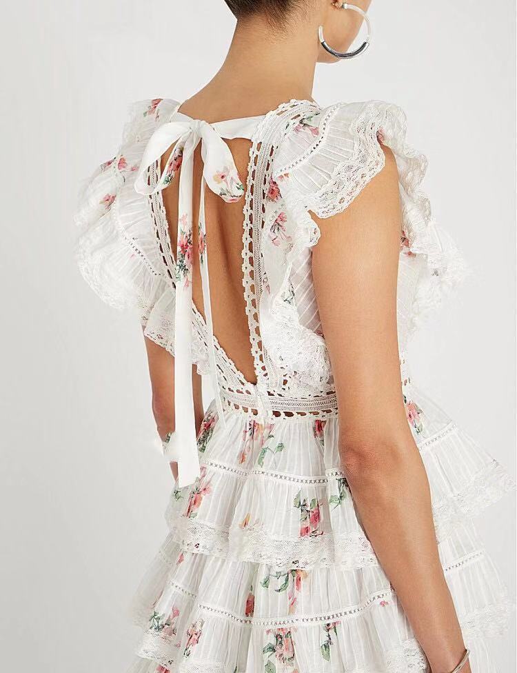 Alessia Cotton Eyelet Tie Dye Crochet Tassel Dress