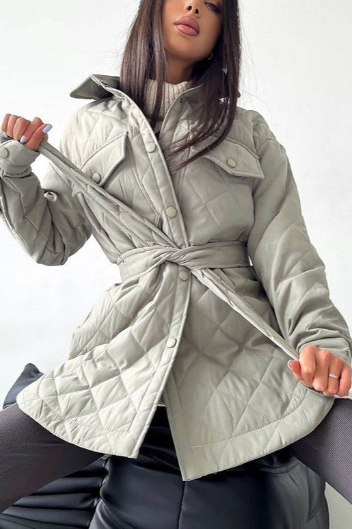 Oversized Longline Diamond Quilted Puffer Jacket S / Grey