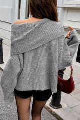 Off-the-Shoulder Bell Sleeve Loose Solid Sweater