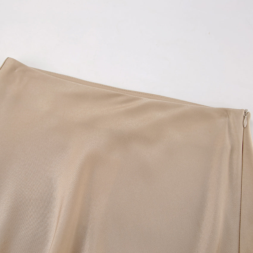 Sleek Satin Skirt - Khaki
