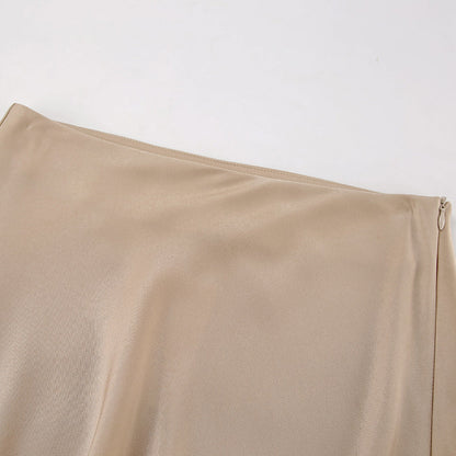 Sleek Satin Skirt - Khaki