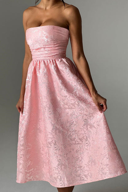 Solid Jacquard Strapless A-Line Party Dress