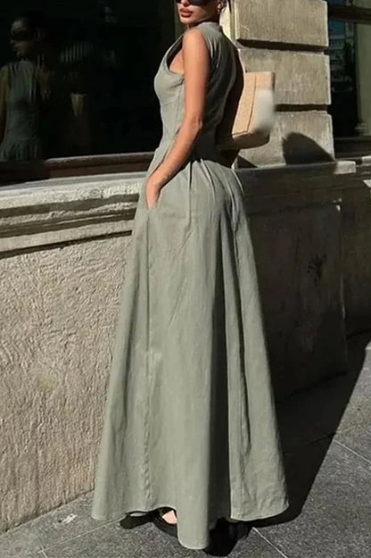 Zipper Pleated Midi Dress