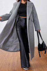 Wool Blend Lapel Elegant Long Overcoat