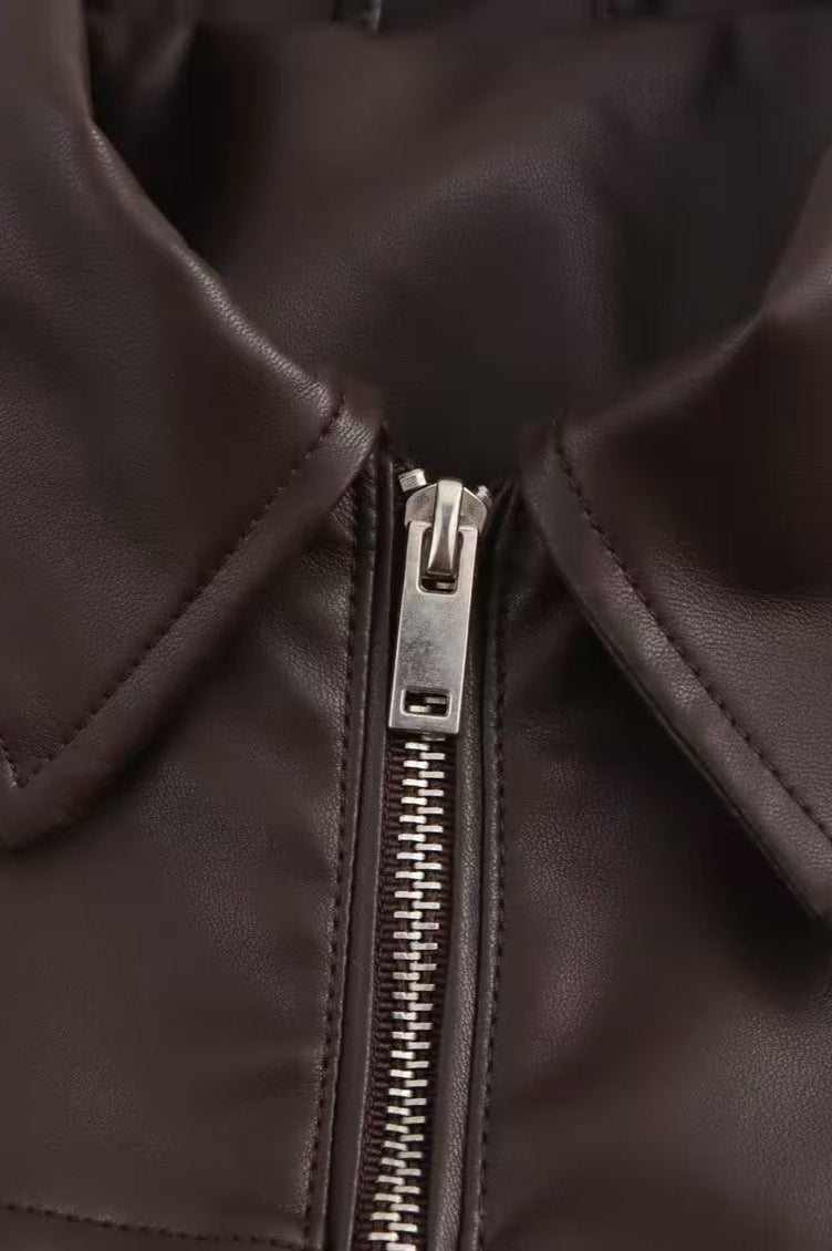 PU Leather Casual Lapel Jacket