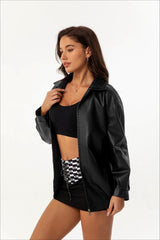 Oversized Lapel Leather Jacket