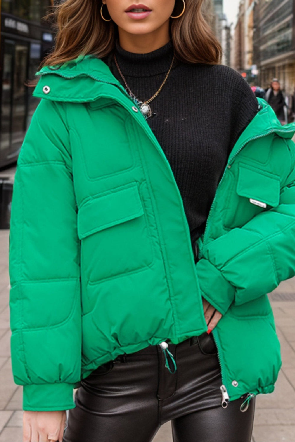 Cropped Insulated Cargo Puffer Jacket