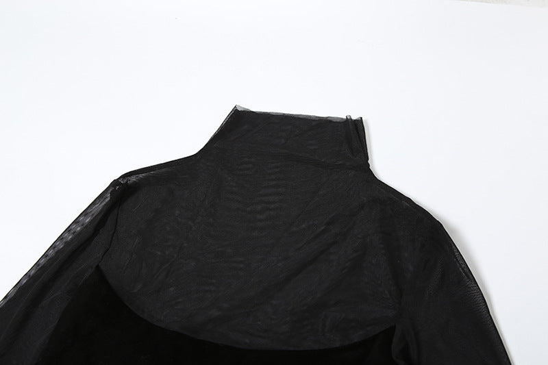 Velvet Crush Sheer Dress - Black