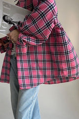Relaxed Fit Mid Length Plaid Blouse