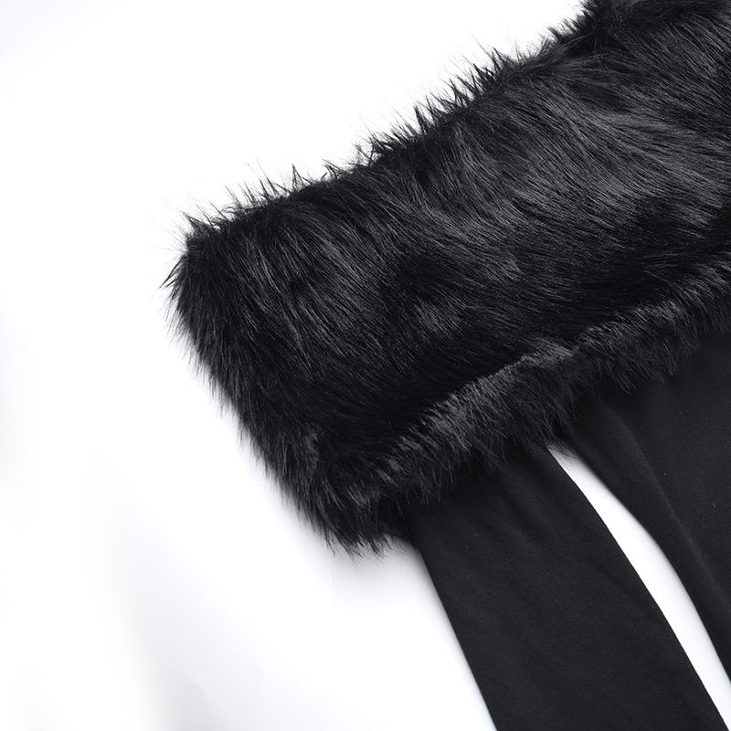 Onyx Fur Midi Dress - Black