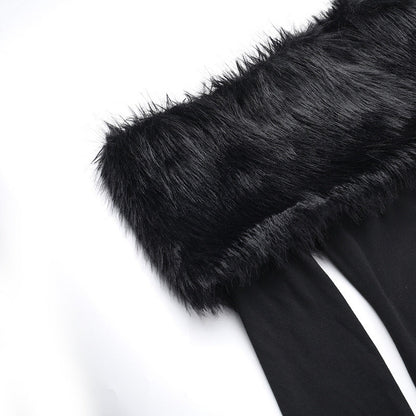 Onyx Fur Midi Dress - Black