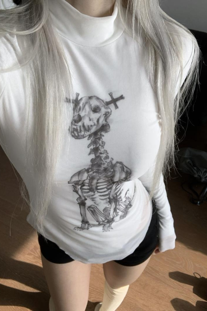Skull Dog High Neck Slim T-Shirt