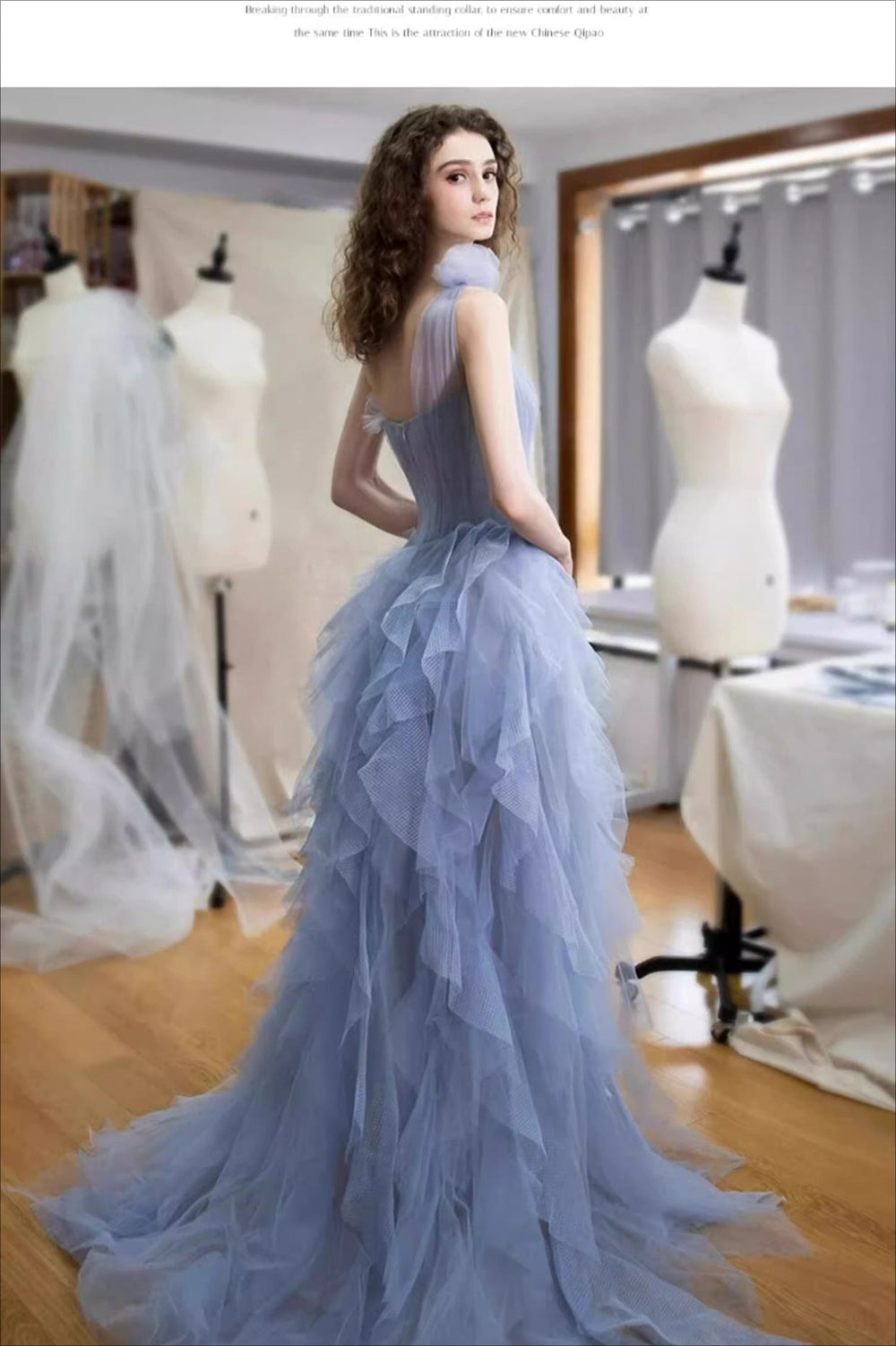 Blue Bustier Sleeveless Formal Dress