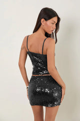 Sequin Low Cut Spaghetti Strap Crop Top