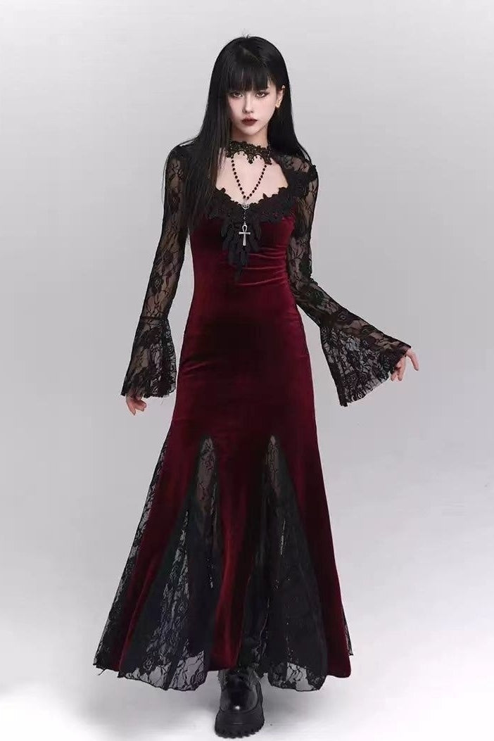 Halloween Gothic Lace Red and Black Dress