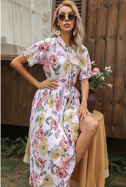 Maybelle Printed Pleated Midi Dress