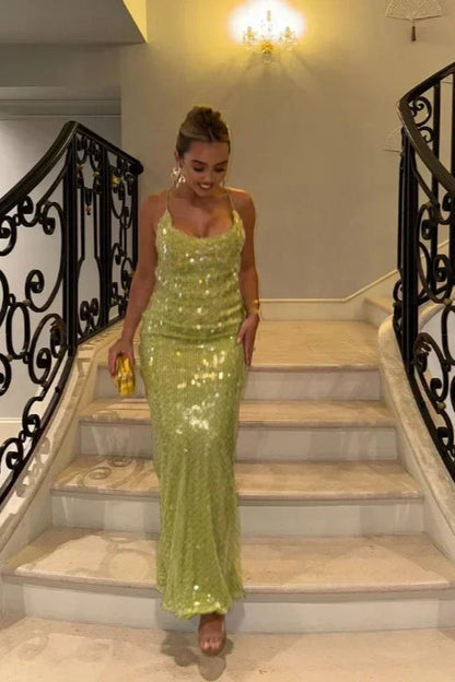 Sexy Sequins Backless Maxi Dress