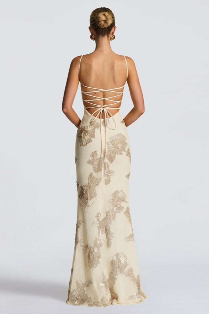 Backless Floral Tie-Up Maxi Dress