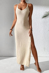 Hollow Out Sheer Split Cami Knit Sweater Dress