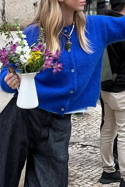 Cropped Knit Button Cardigan