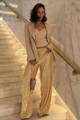 Sequin Straight Leg Casual Pants