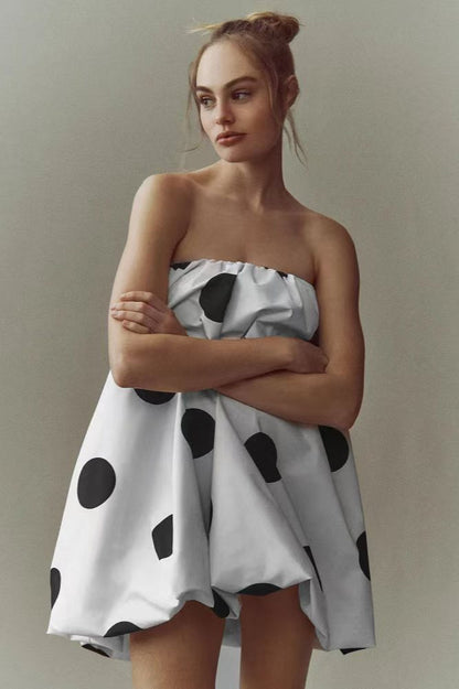 Sexy Polka Dot Strapless Bodycon Mini Dress