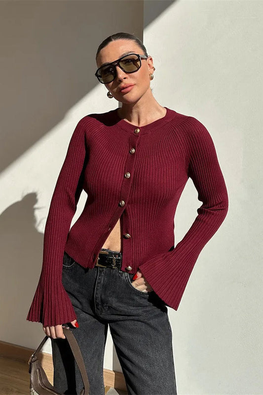 Solid Rib Knit Slim Cardigan