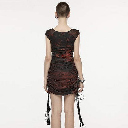 Gothic Wormhole Print Drawstring Eyelet Dress