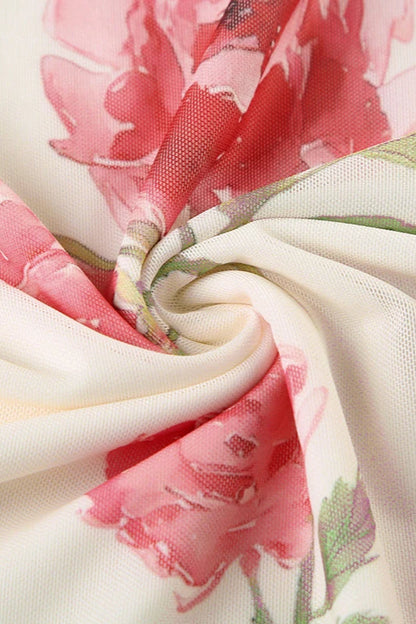 Floral Mesh V Neck Midi Dress