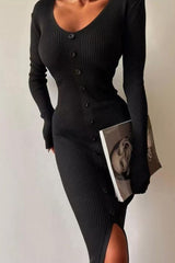 V-Neck Bodycon Knit Sweater Dress
