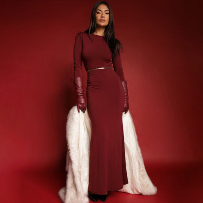 Billowing Maxi Dress - Maroon