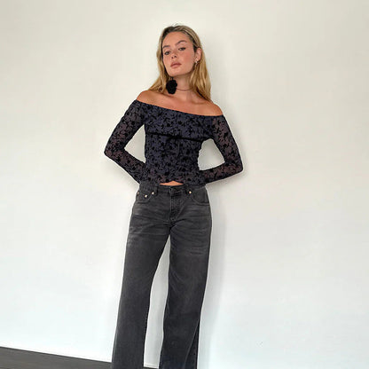 Rush Off-Shoulder Top-Dark Blue