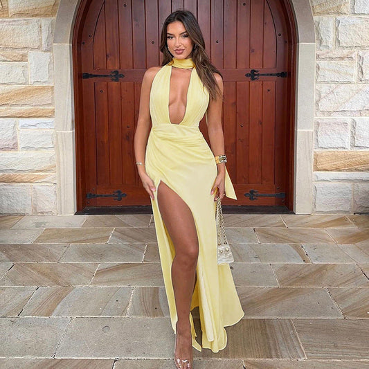 Rosier Slit Dress-Yellow