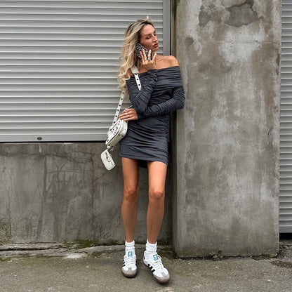 Glamor Off-Shoulder Dress - Grey