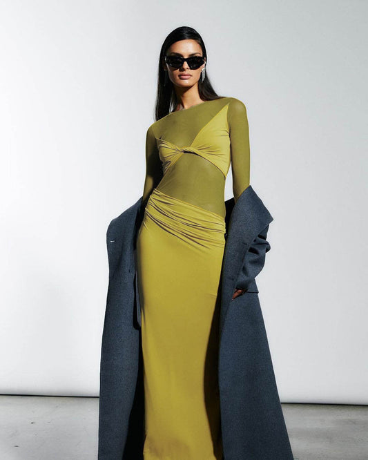 Marysh Mesh Bodycon Dress - Yellow