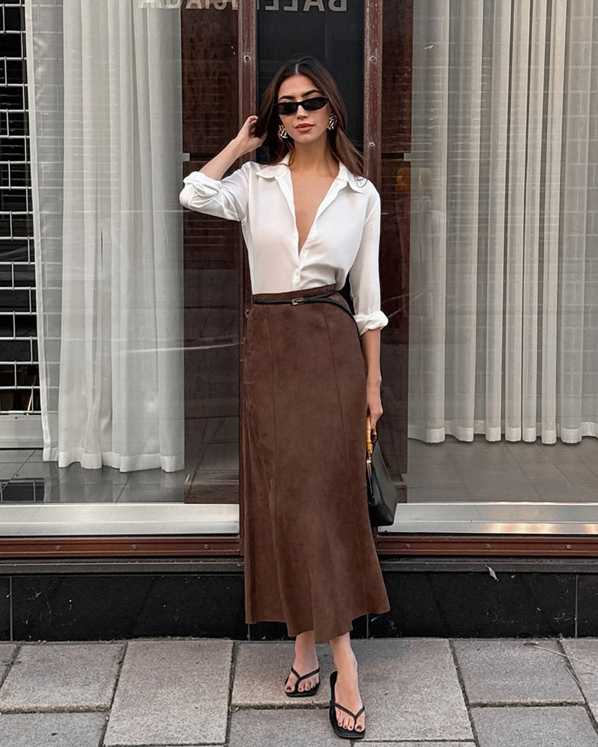Mireya Midi Skirt - Brown