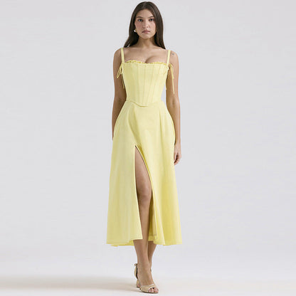Sunflower Slit Dress-Yellow
