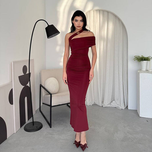 Horres Midi Dress-Maroon