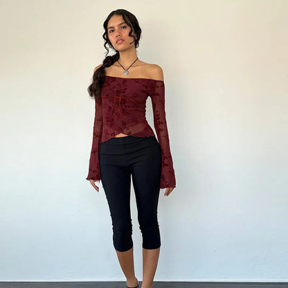 Rush Off-Shoulder Top-Maroon