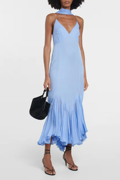 Vintage Party Midi Dress With Stole - Blue