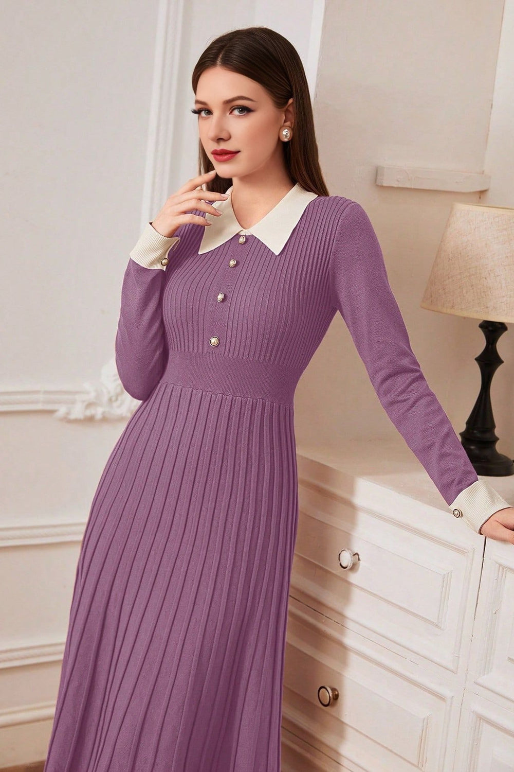 Vintage Knit A-Line Sweater Dress Purple / One Size