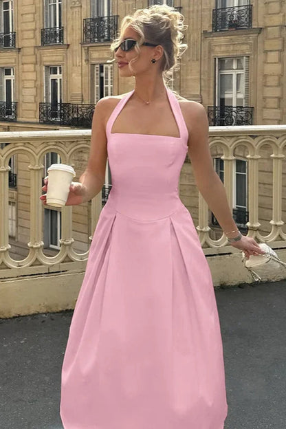 High Waist Backless Midi Dress