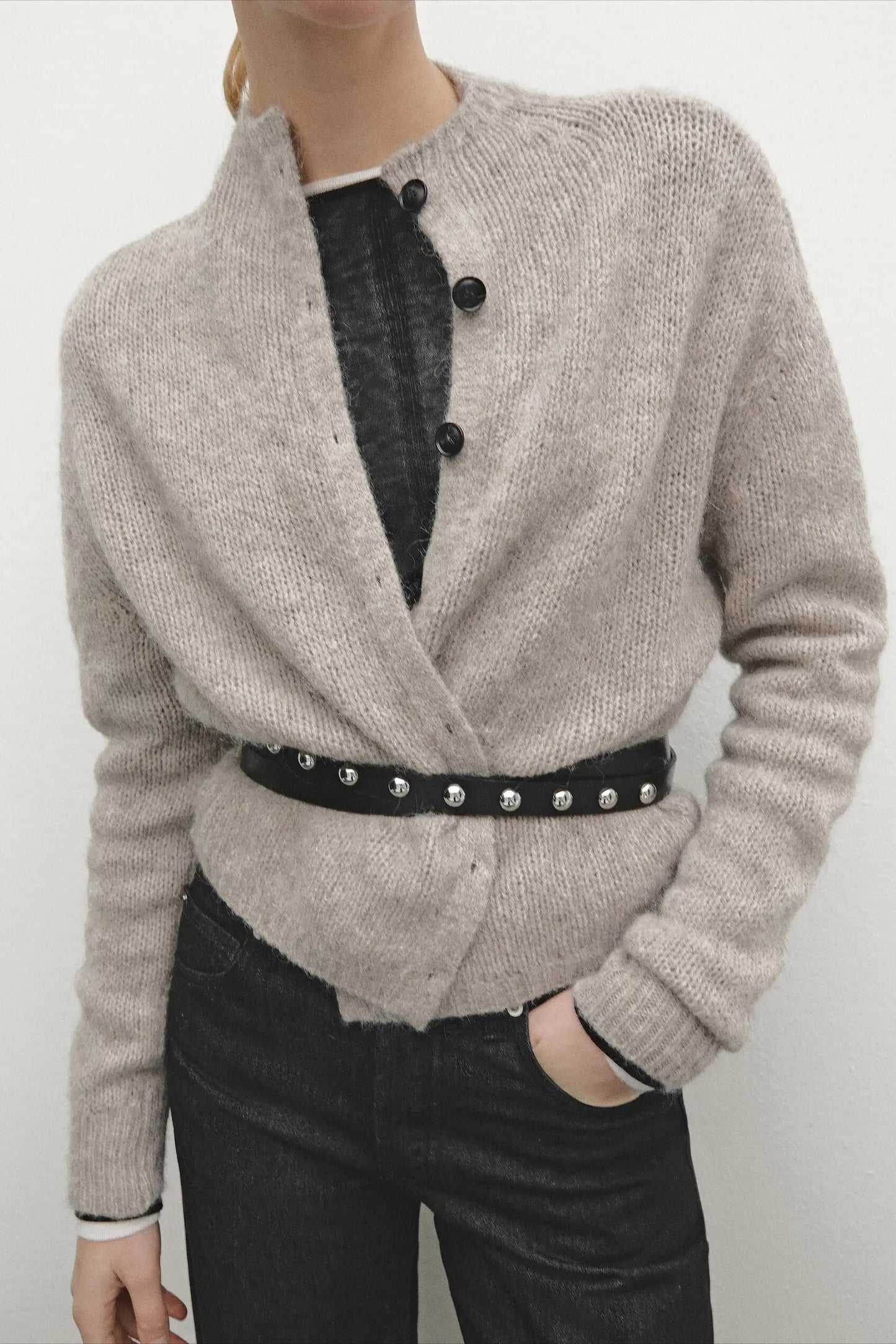 Casual Minimalist Semi Turtleneck Knit Cardigan