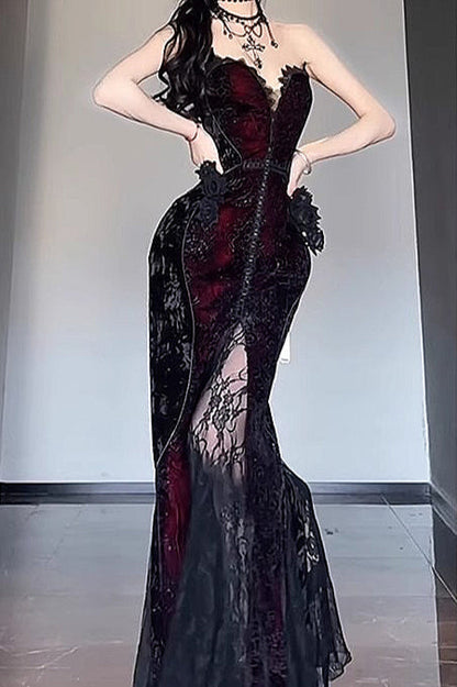 Halloween Gothic Style Dark Shawl Suspenders Tube Top Dress