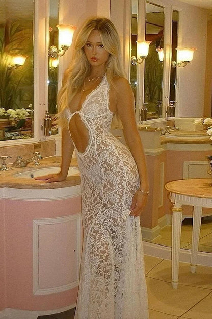 Kliou Lace Halter Maxi Dress