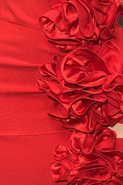 Red Cutout Floral Bandage Party Dress